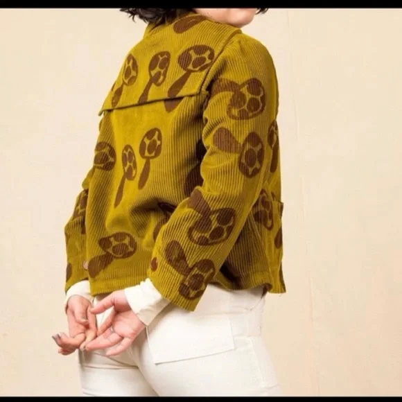 Big Bud Press Mushroom Paint Stamp Sailor Corduroy Cropped Jacket Size Medium - Picture 2 of 14
